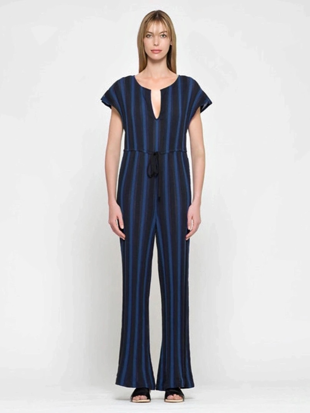 Ace & Jig suit up lunar Striped Wide Leg Jumpsuit in Blue & Black Size Small